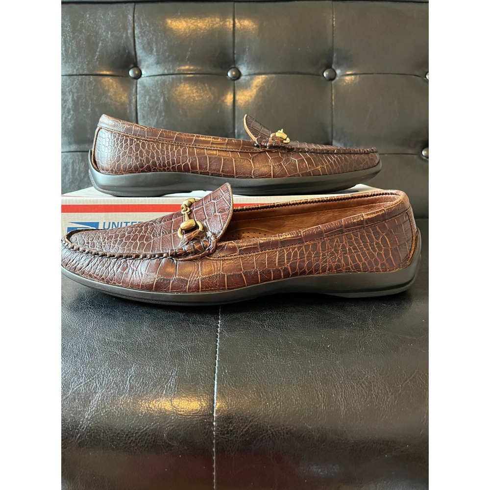 Allen Edmonds Grand Cayman Brown‎ Croc Embossed Leather Bit Loafers